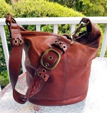 Coach XL Vintage 11423 Cognac Bleecker Tattersall Leather Duffle