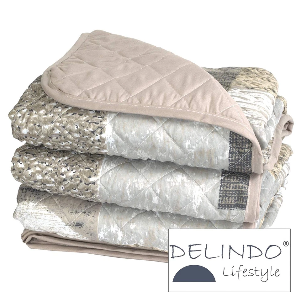 Tagesdecke Bettüberwurf Herzen für Doppelbett Patchwork braun 240x260 cm - Bild 2 von 4