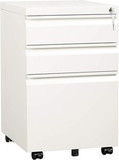 3 Drawer Mobile File Cabinet W/ Lock Metal White