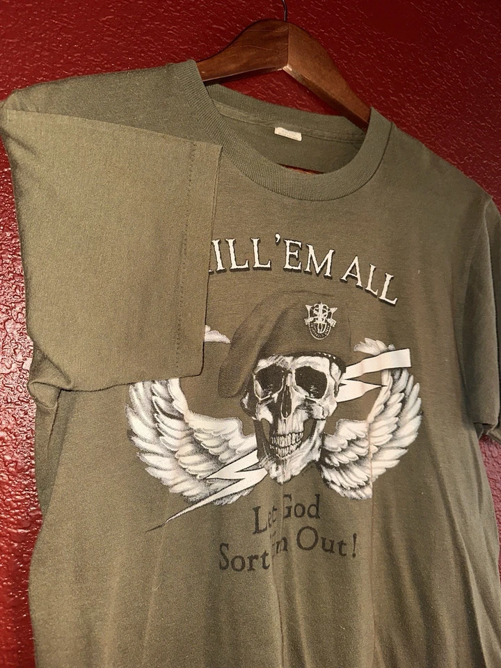 Винтажная военная графическая футболка 1986 Kill Em All Let God Sort Em Out размер S - Изображение 2 из 4