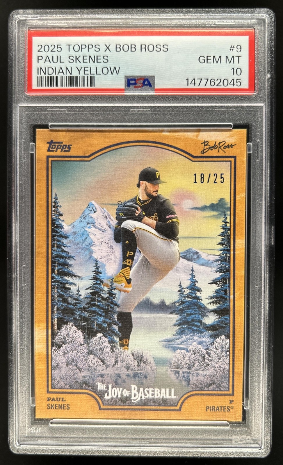 2025 Topps Bob Ross: The Joy of Baseball Paul Skenes Indian Yellow #/25 PSA 10