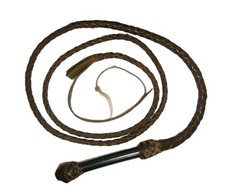 Nice 8  Long Vintage Dark Brown Braided Leather Bull Whip