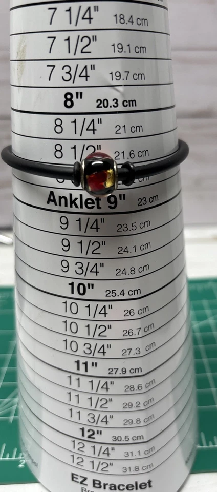 Signed Murano Italy 925 Glass Red & Gold Foil Accent Bead Rubber Bracelet 8.5” - Image 2 of 4