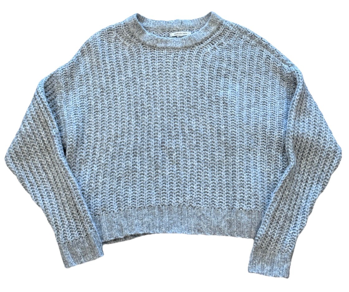 American Eagle Sweater Chunky Cable Knit size L Women's Gray Slouchy Pullover