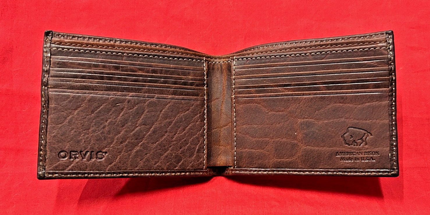 ORVIS Men’s American Bison Thin-Profile Folding Leather Wallet - NICE!