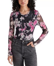 NEW Women's Size L Steve Madden Azure Mesh Bodysuit Top Black Multi 59