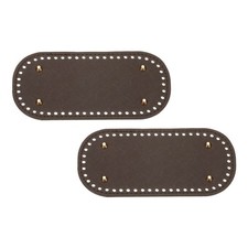 2Pcs 3.9"x8.7" Oval Leather Crochet Bag Bottom with Holes, Coffee