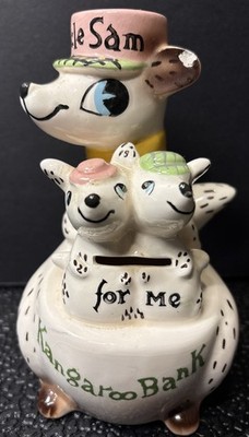 VTG Holt Howard Kangaroo $ For Uncle Sam For Me Coin Bank Japan Ceramic Kitsch