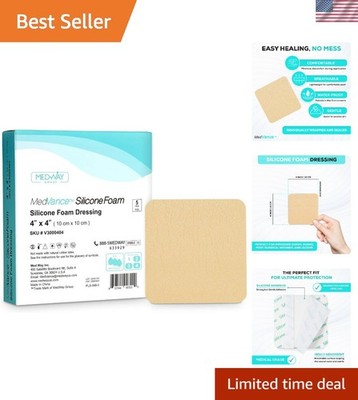 Sterile 4''x4'' Silicone Dressings - Multi-Use Foam Pack of 5 for Wound Care