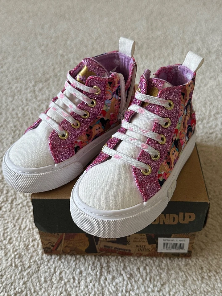 Toddler Girls Disney Ground Up Sneakers Princess Shoes Zip Pink Glitter Size 7 - Image 2 of 4