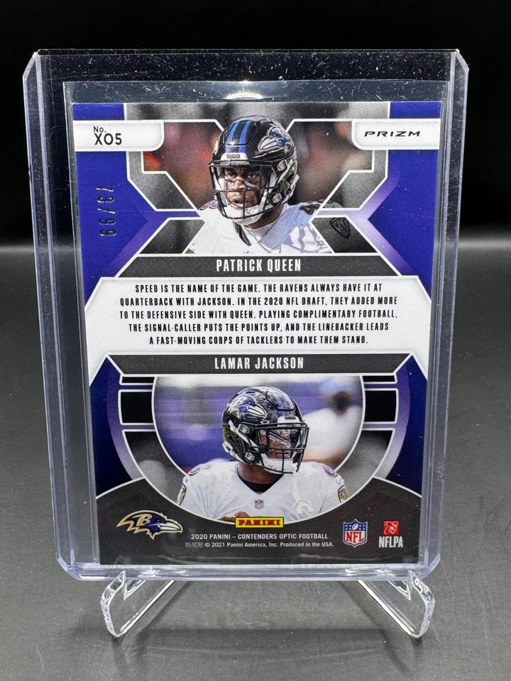 2020 CONTENDERS OPTIC!  LAMAR JACKSON!  PATRICK QUEEN!  BLUE PRIZM!  #/99! X&O’S - Image 2 of 2