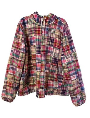 Brooks Brothers Women s Multicolor Plaid Hooded Full Zip Windbreaker Jacket XL