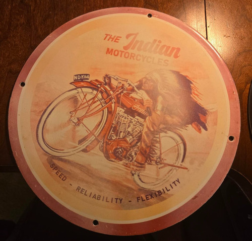 VINTAGE INDIAN MOTORCYCLE PORCELAIN 11.75 INCH ROUND