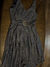 Ivanka Trump A-Line Dress Womens 4 Blue Sleeveless Chain V Neck Zipper