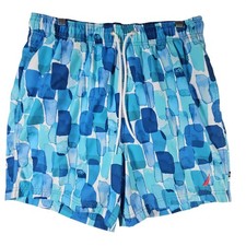 Nautica Men Swim Trunks Shorts Blue Abstract Print Sz M Lined Pockets Drawstring