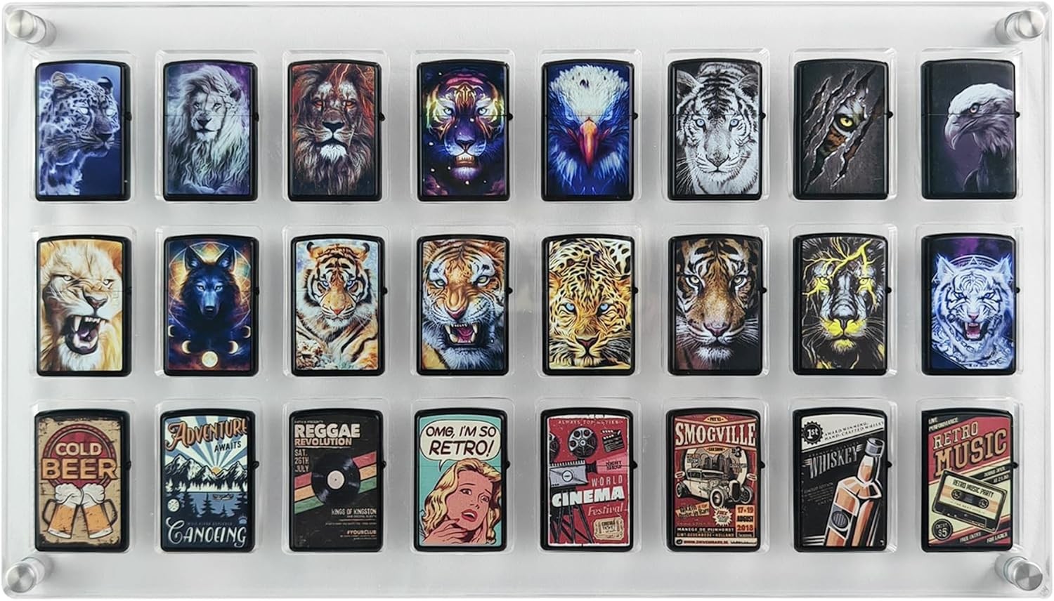 Modern 24 Capacity Zippo Lighter Display Case - Clear Wall Rack for ...