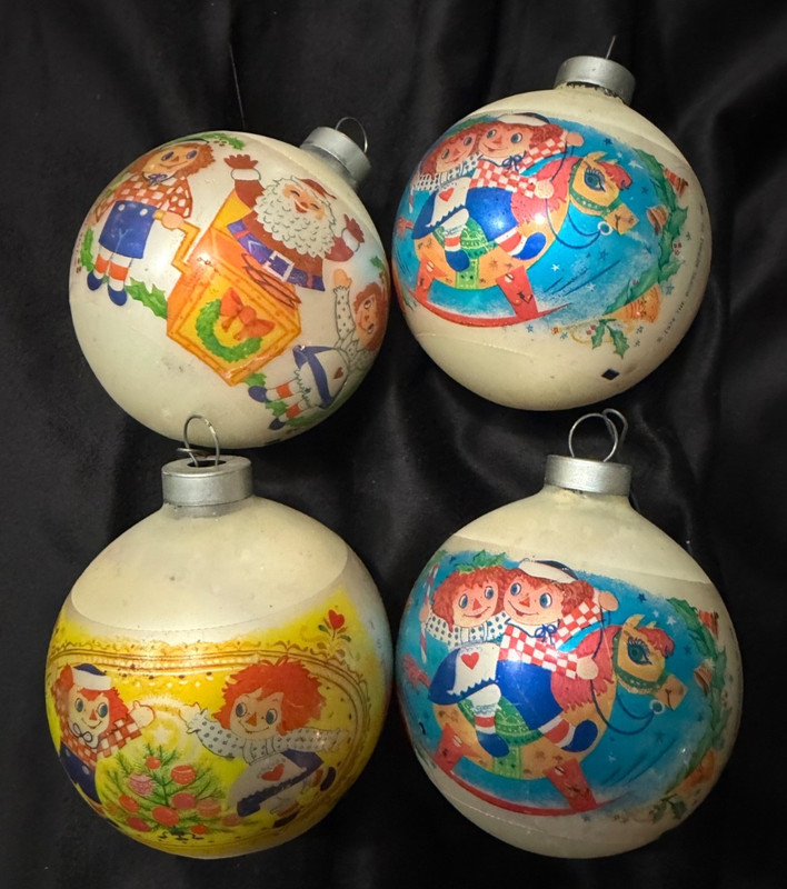 Four Vintage Hallmark 1974 75 Raggedy Ann & Andy Christmas Ornaments