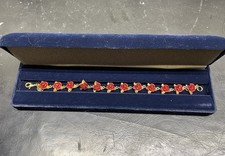 Vintage Danbury Mint “ A Dozen Roses” Gold Plated Bracelet, Red Enamel Roses