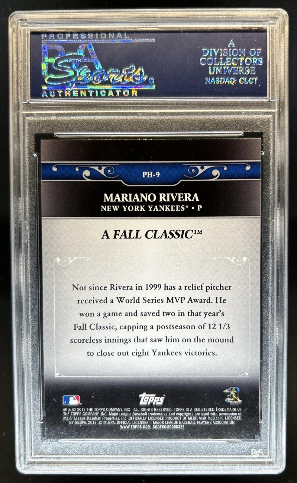 2013 Topps Chrome Update Mariano Rivera Postseason Heroes #PH-9 Yankees PSA 9 view 2