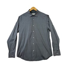 Bugatchi Button Down Mens Large Grey OoohCotton Tech 8-Way Stretch Preppy Casual