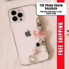 Y2K Beaded Phone Charm   Pink Bow with Heart Star Straps Cute Gift for Girls