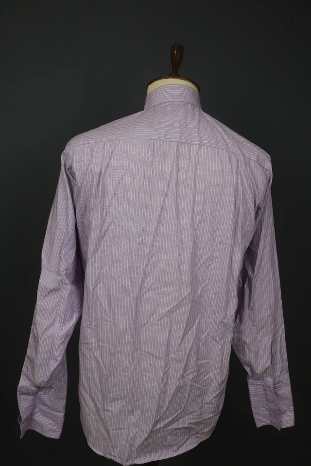 Camisa de vestir Donald J. Trump Signature púrpura blanco a rayas con botones talla 34/16 Foto 2 de 4