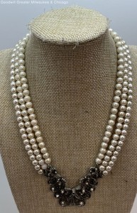 Vintage Silver Tone Multi Strand Intricate Faux Pearl Necklace 53.1g