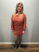 euc brown off the shoulder dress medium long sleeve