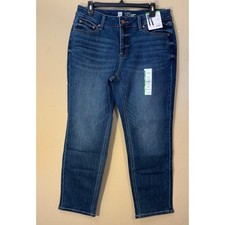 Time and Tru Straight Leg Jeans Women 14 Short Blue Mid-Rise Stretch Denim NEW