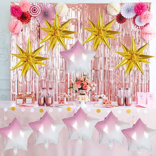 Stern Folienballons - 10 Stück Farbverlauf Rosa Stern Mylar Luftballons und 4 Stück 14-Spitz Go - Bild 6 von 7