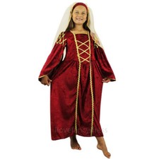 CHILDS RED TUDOR PRINCESS FANCY DRESS COSTUME MEDIEVAL QUEEN DRESS & HEADPIECE