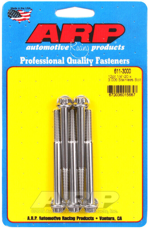 ARP S/S Bolt Kit - 12pt (5) 1/4-20 x 3.000 ARP S/S Bolt Kit - 12pt (5) 1/4-20 x 3.000