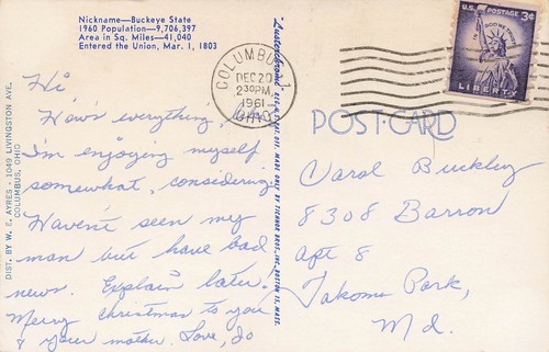 POSTCARD Greetings from Ohio ~ Buckeye State, Carnation, Cardinal - Picture 2 of 2