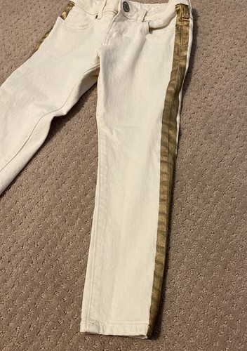 Girls Ecru Skinny Jeans With Gold Stripe Accent Size 5 Gymboree Super Skinny - Picture 3 of 7