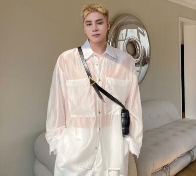 white dress shirt see through Lars Amadeus Men's Short Sleeve See Through Button Down Point Collar Sheer Shirts White X Large
