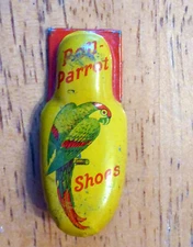 POLL PARROT SHOES ~ tin litho toy CLICKER ~ vintage advertising give-away