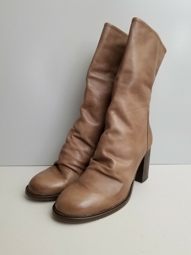 Free People Elle Block Heel Boots Mushroom Brown Slouch Leather Boots Size  41 | eBay