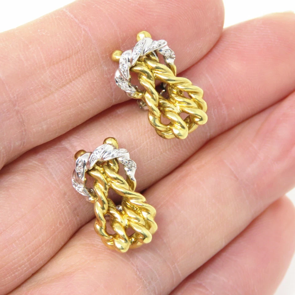 Pendientes NYJEWEL Gucci Oro 18k Dos Tonos Diamantes Clip On Foto 4 de 4