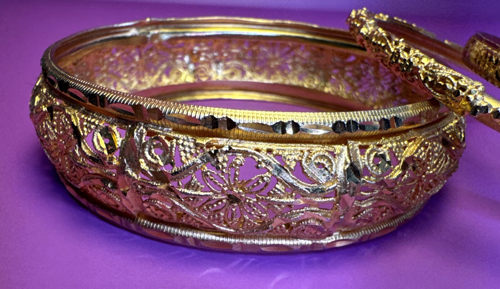 Three Gold Plated Bangle Bracelets Bojo India Style Set Of 3