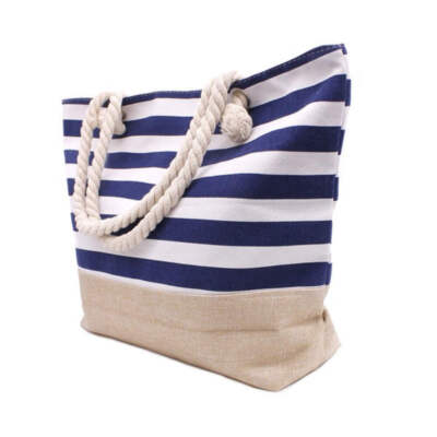 #ad NAUTICAL STRIPED BEACH TOTE BAG