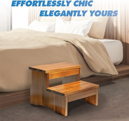 Safe & Eco-Friendly Acacia Wood Step Stool - 2 Steps for All Ages, Easy to Move - Picture 7 of 7
