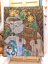 V LARGE HAND CARVED SOLID WOOD ELEPHANT SCREEN/ PLAQUE FROM INDONESIA- 1 M TALL