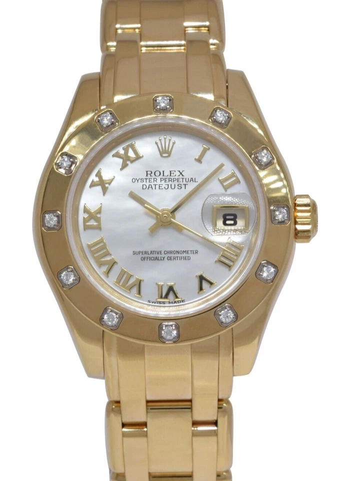 Rolex Datejust Pearlmaster 18k Yellow Gold MOP Diamond 29mm Watch +Paper K 80318