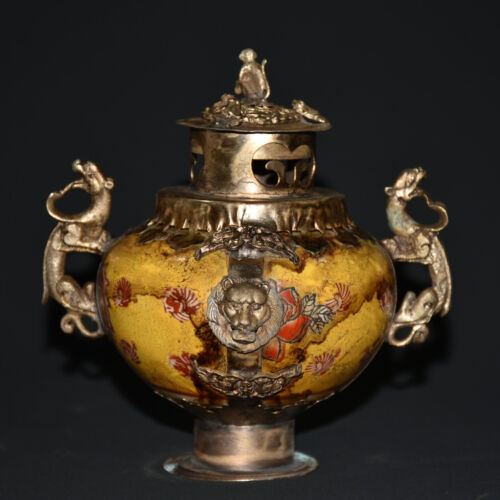 Exquisite Old Chinese Porcelain inlay tibet silver Armor Incense burner - Picture 4 of 9
