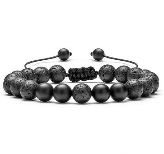 Adjustable Lava Black Agate Bracelet Essential Oil Anxiety Stress Ladies Men's Adjustable Lava Black Agate Bracelet Essential Oil Anxiety Stress Ladies Men's
