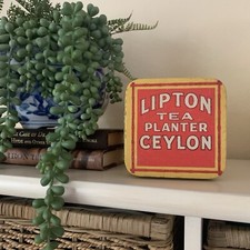 Lipton tea planter Ceylon 4 In Collector tin Empty w Original Lid Gold Red Color