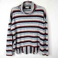 Saturday Sunday Anthropologie Turtleneck Sweater L Stripes High Low Hem Cozy Top
