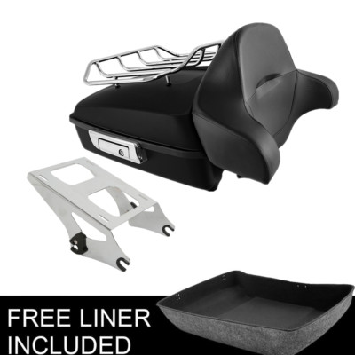 Matte Chopped Trunk with Backrest Mount Rack Fit For Harley Touring 2014-2025