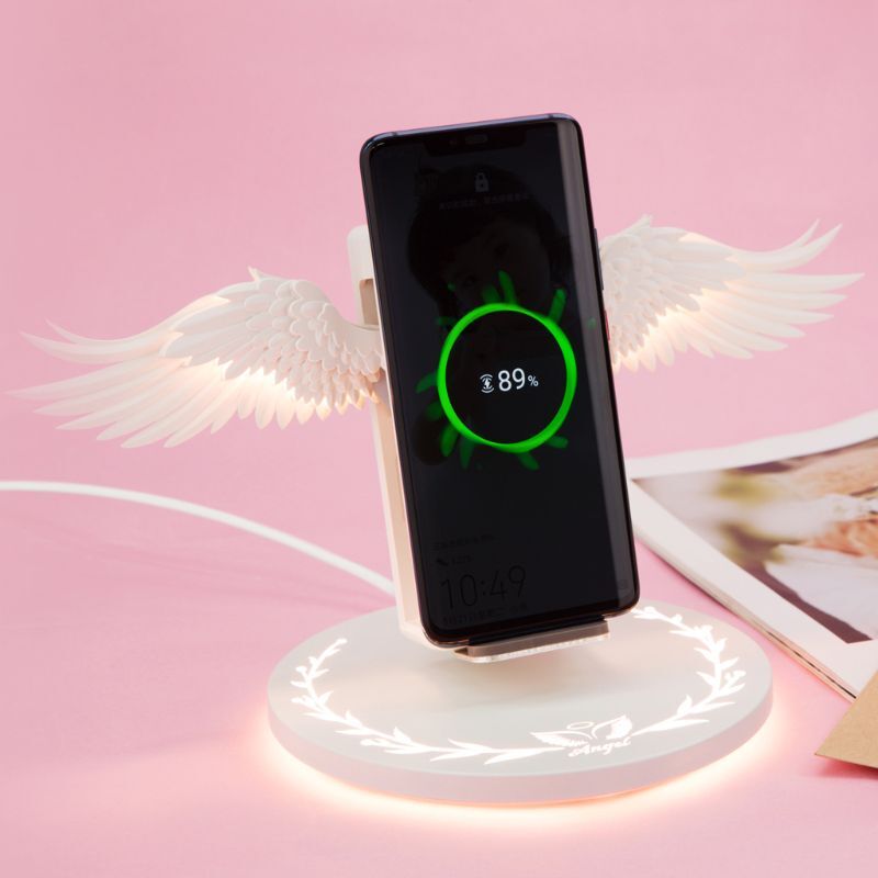 Universal Colorful LED Angel Wings Qi Wireless Charger Charge Dock