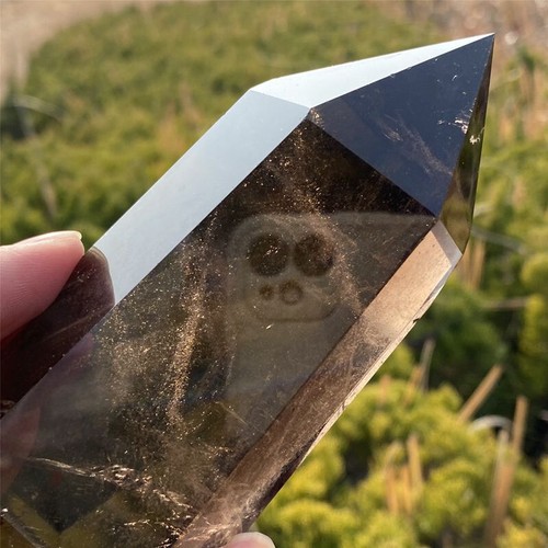 0.88LB Natural Smokey quratz Crystal Obelisk ReikiTower Crystal Wand Point - Picture 13 of 18